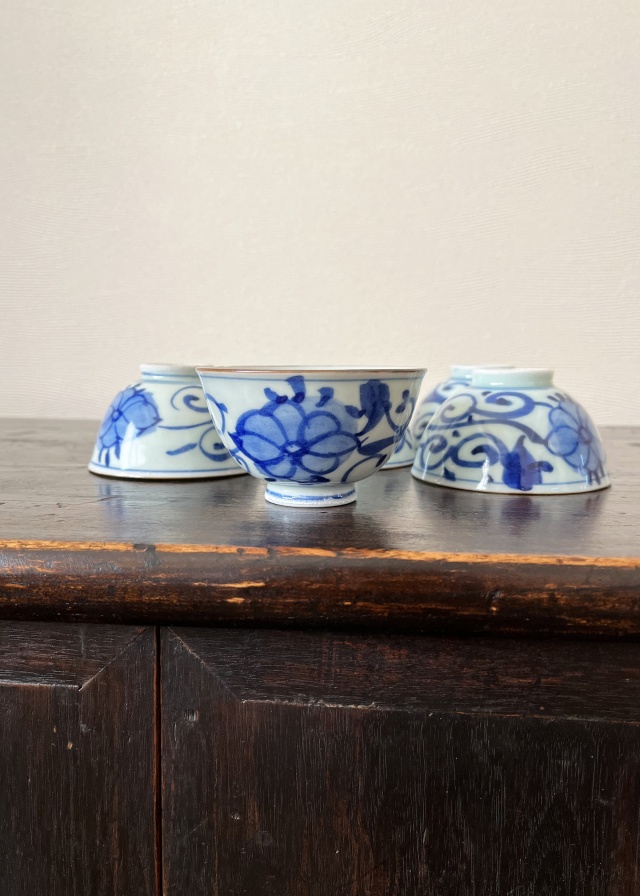手描青磁煎茶茶碗五客組