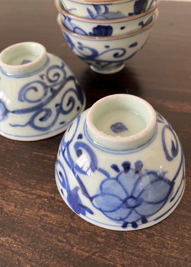 手描青磁煎茶茶碗五客組