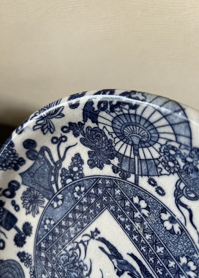 印判皿１８ｃｍ桜鶴蛇の目傘花尽くし紋様　五枚組