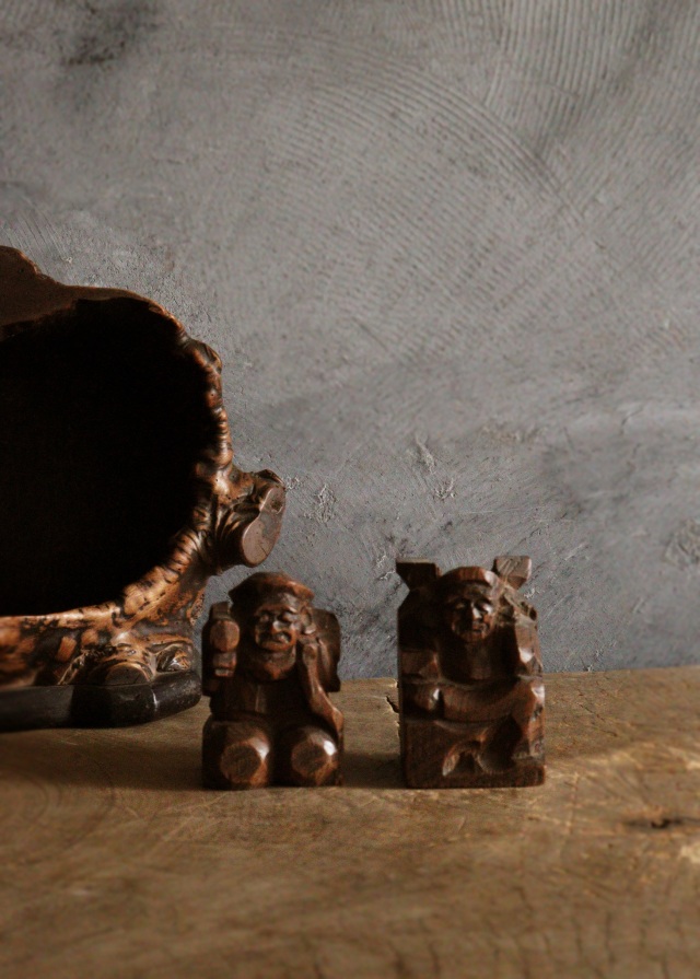 木の瘤厨子入り恵比寿大黒像 木彫 民藝 厨子 木彫仏 Antique Sam's