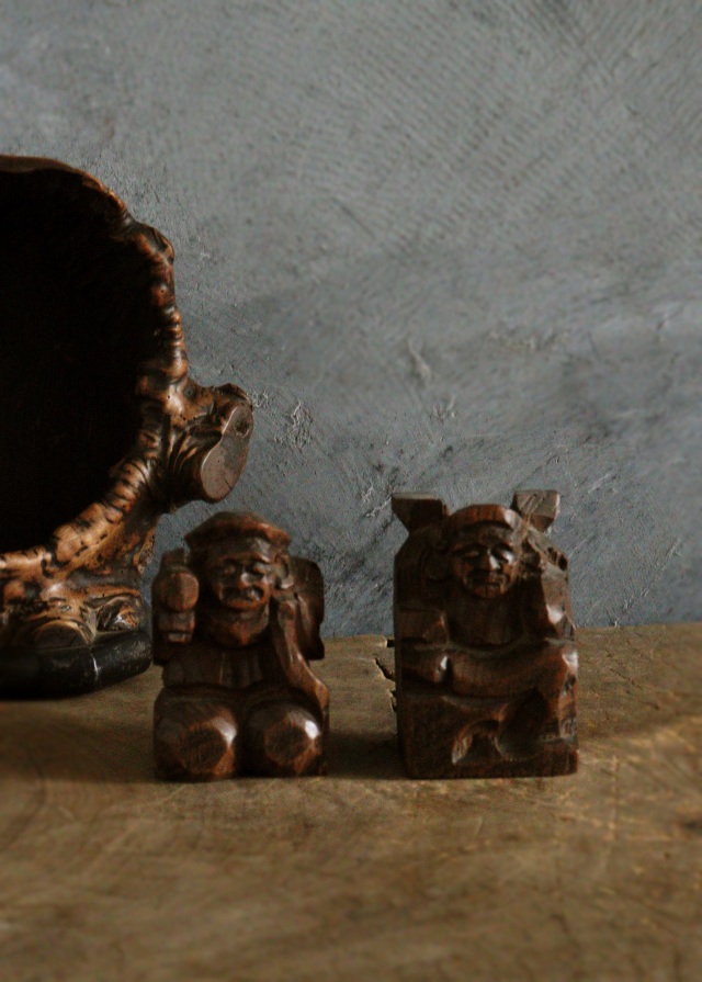 木の瘤厨子入り恵比寿大黒像 木彫 民藝 厨子 木彫仏 Antique Sam's