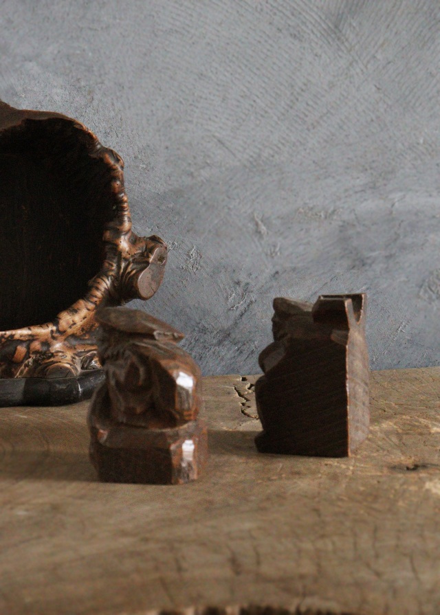 木の瘤厨子入り恵比寿大黒像　木彫　民藝　厨子　木彫仏