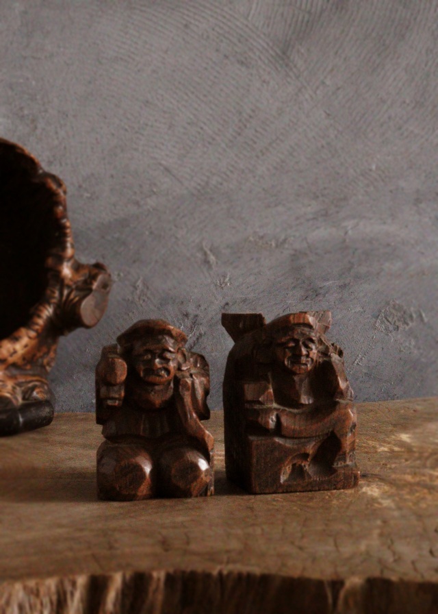 木の瘤厨子入り恵比寿大黒像　木彫　民藝　厨子　木彫仏