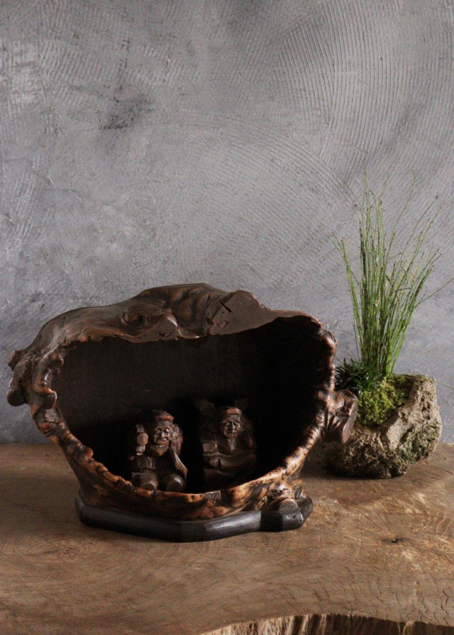 木の瘤厨子入り恵比寿大黒像 木彫 民藝 厨子 木彫仏 Antique Sam's