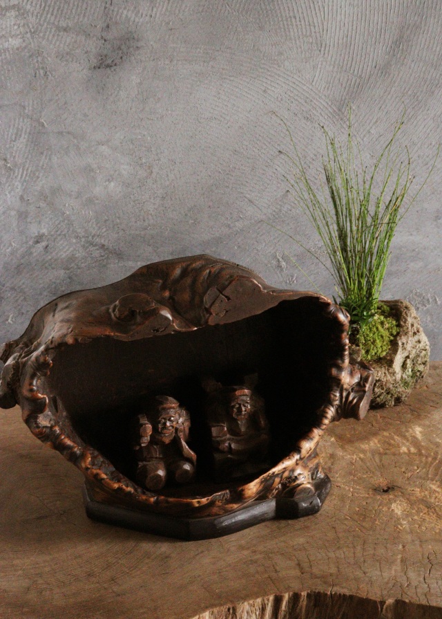 木の瘤厨子入り恵比寿大黒像　木彫　民藝　厨子　木彫仏