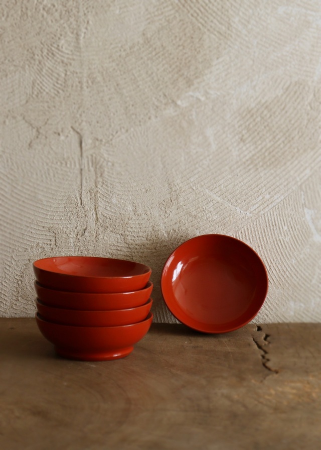 輪島朱塗碗 朱塗向付 小皿5枚 漆皿 朱塗皿 5枚組Antique Sam's Collection