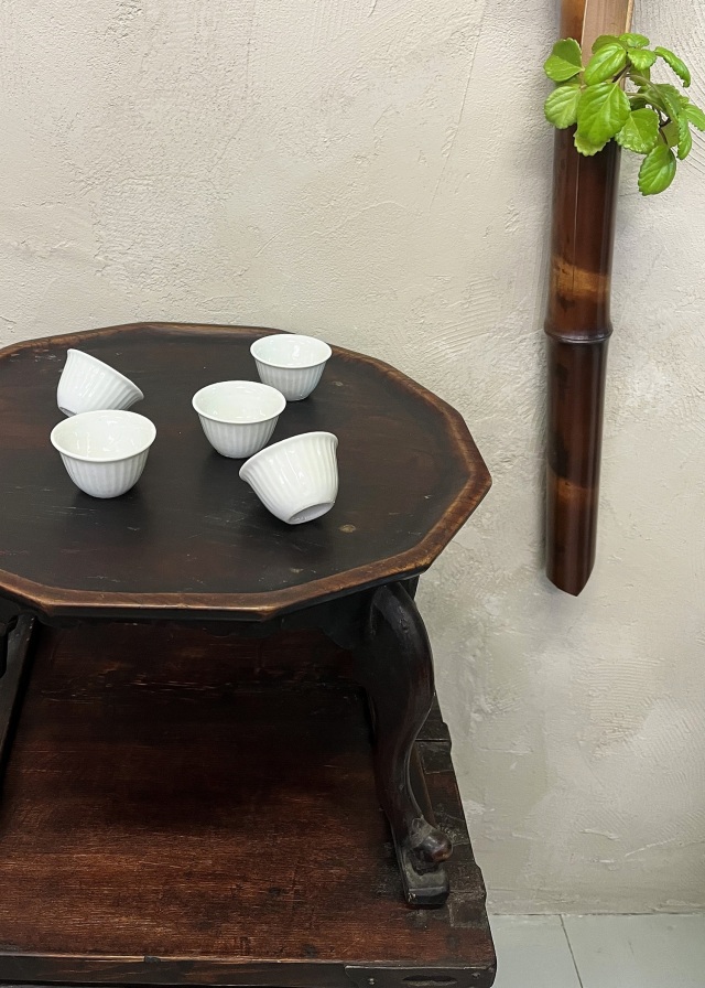 白磁しのぎ煎茶茶碗五客組　酒器　煎茶碗　中国茶　