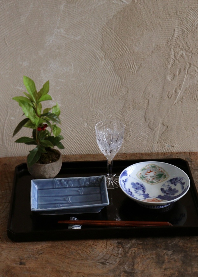 瑠璃釉竹節紋長皿　角皿　懐石　取り皿　刺身皿　五枚組