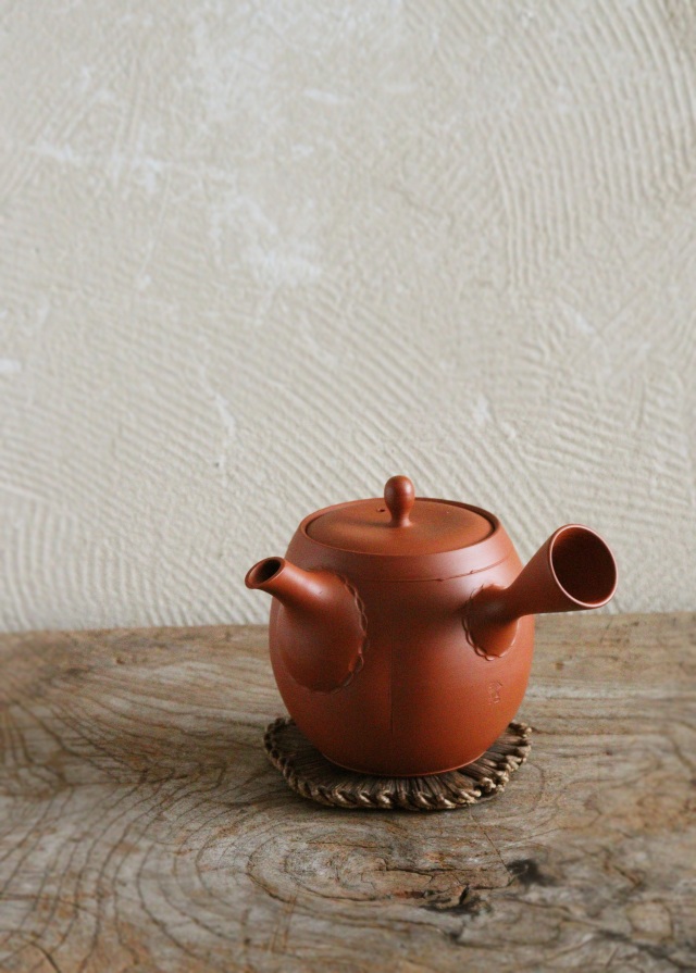 常滑焼棗型急須　玲光作　煎茶道具　朱泥急須　