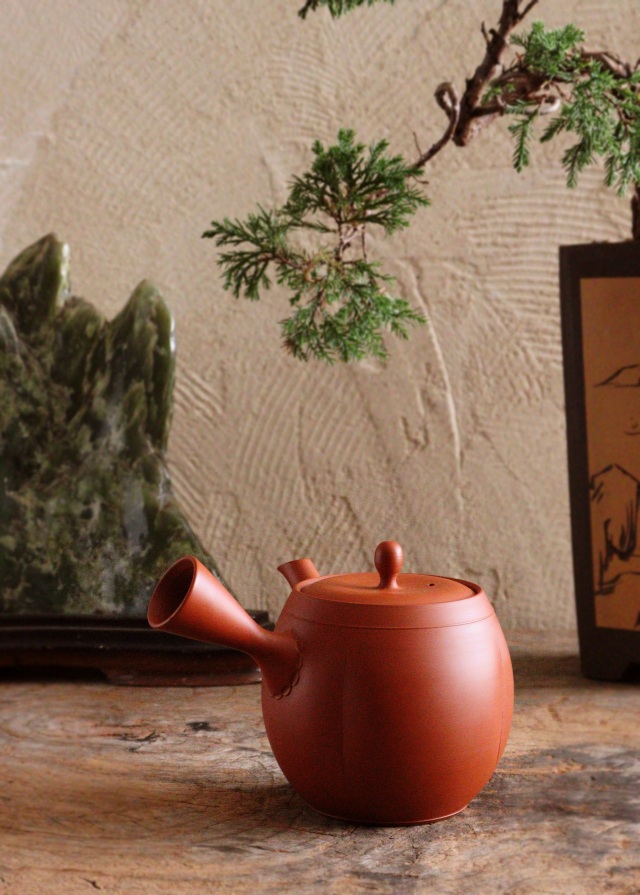 常滑焼棗型急須　玲光作　煎茶道具　朱泥急須　