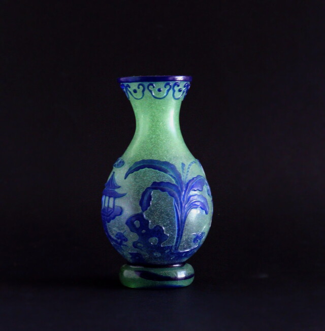 乾隆ガラス 唐子楼閣図花瓶 花器 ガラス瓶 飾瓶 Antique Sam's Collection