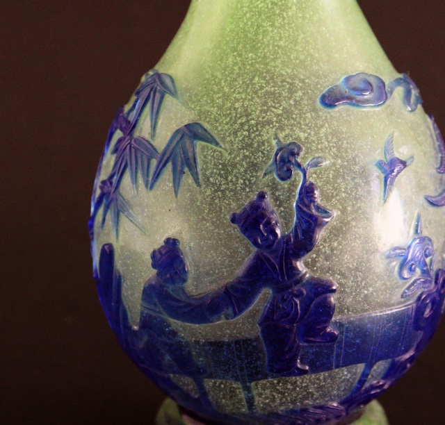 乾隆ガラス 唐子楼閣図花瓶 花器 ガラス瓶 飾瓶 Antique Sam's Collection