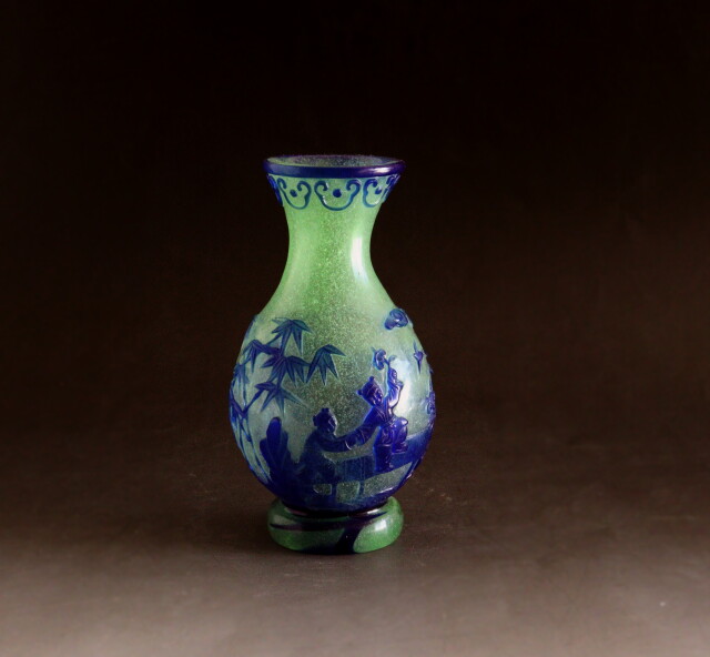 乾隆ガラス 唐子楼閣図花瓶 花器 ガラス瓶 飾瓶 Antique Sam's Collection