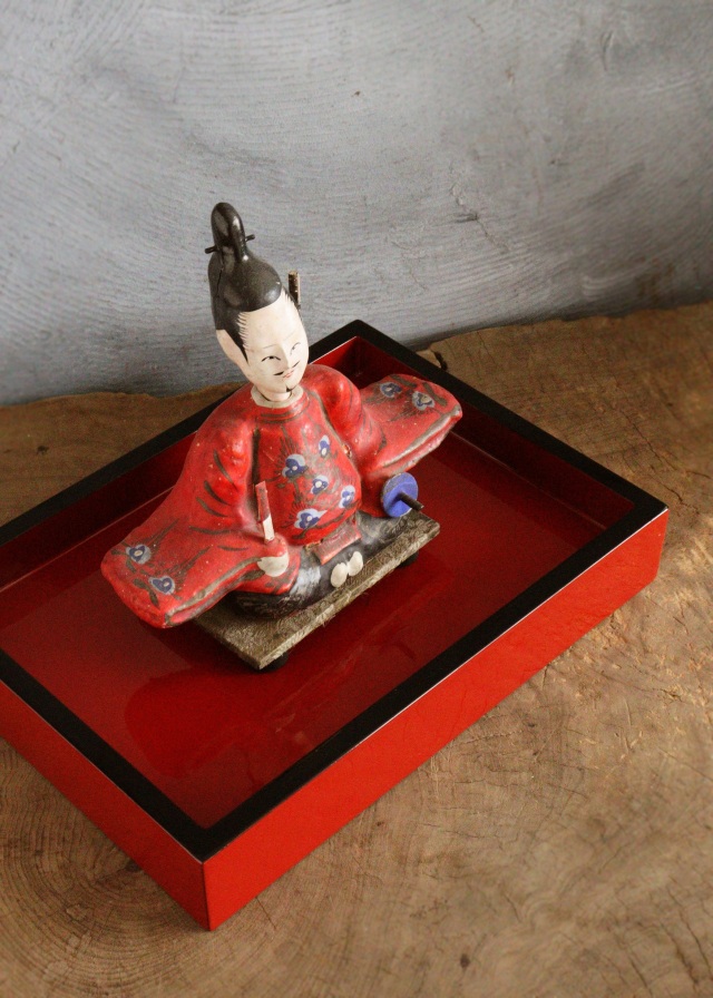 漆器盆　両面　朱塗トレー　人形台　茶器トレー　お盆　お膳　