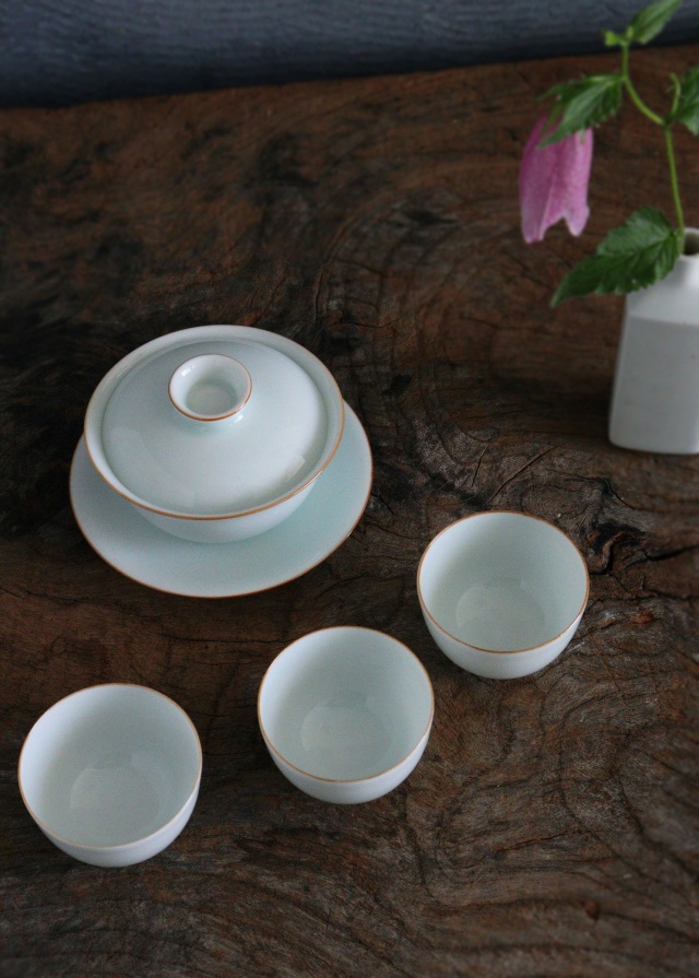景徳鎮白磁茶壷　 抱翁堂 白磁急須　影青　ガイワン　蓋碗　茶器3客　中国茶　煎茶器　急須　茶注　茶壷　白磁器