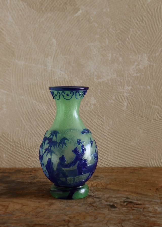 乾隆ガラス 唐子楼閣図花瓶 花器 ガラス瓶 飾瓶 Antique Sam's Collection