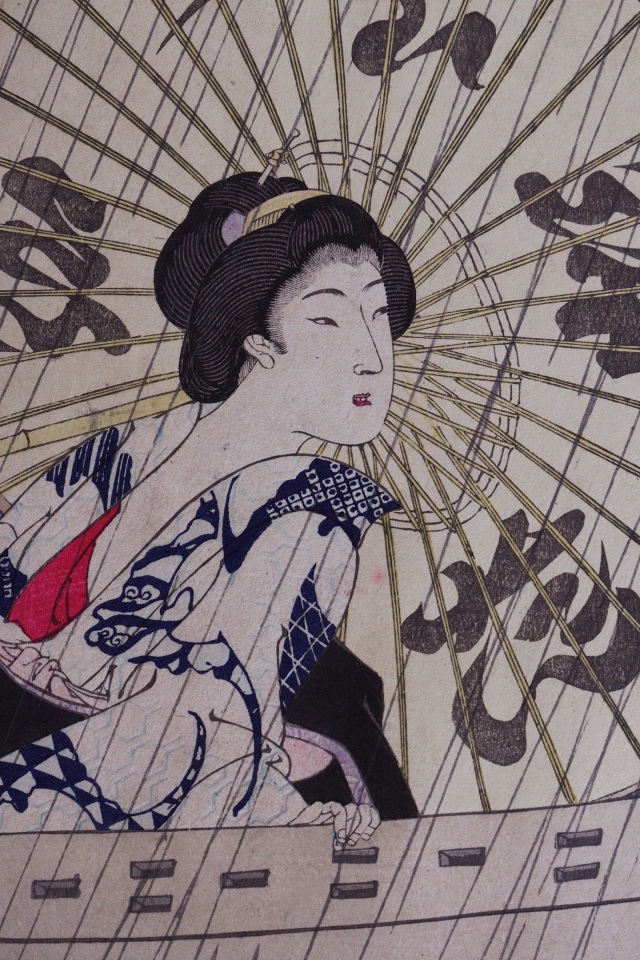 楊州周延筆　「墨堤の渡船」　美人画浮世絵　木版画 　