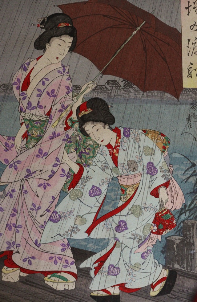楊州周延筆　「墨堤の渡船」　美人画浮世絵　木版画 　