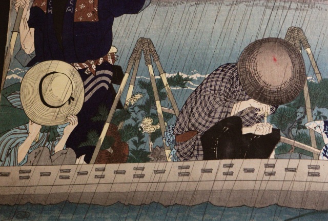 楊州周延筆　「墨堤の渡船」　美人画浮世絵　木版画 　