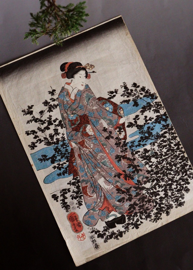 歌川国芳　「近江国萩の玉川」　美人画浮世絵　木版画