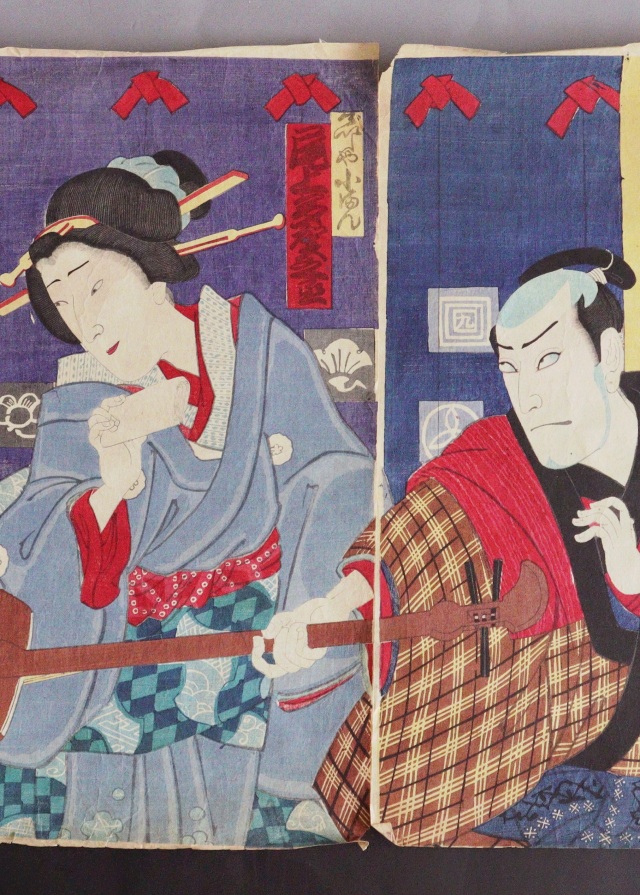 楊州周延　「盟三五大切」役者絵　浮世絵　木版画 　