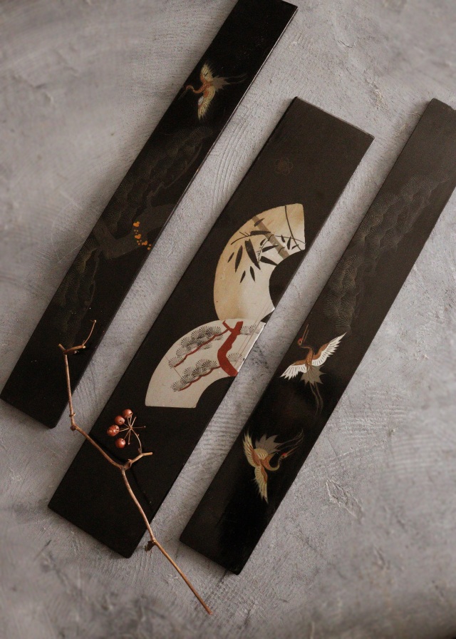 時代蒔絵板 3枚 花台 蒔絵 煎茶盆 茶盆 古材 盆栽台 敷板 Antique