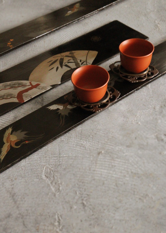 時代蒔絵板 3枚 花台 蒔絵 煎茶盆 茶盆 古材 盆栽台 敷板 Antique