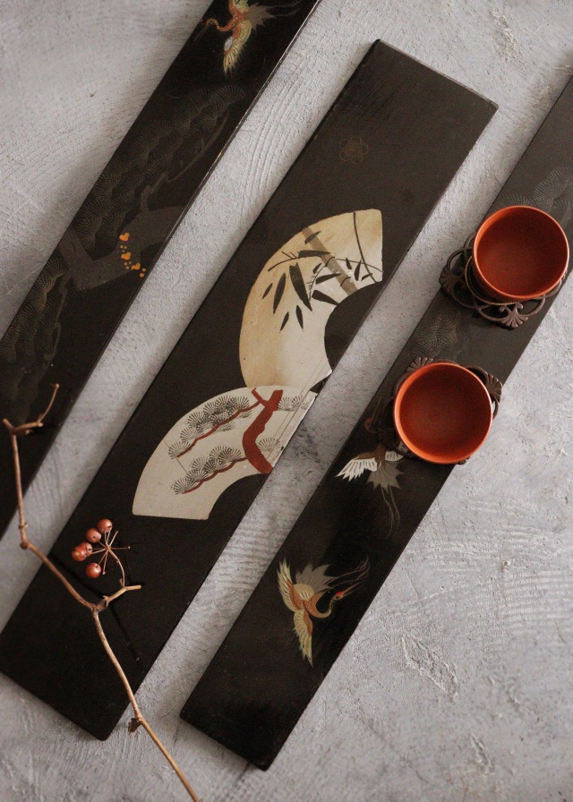 時代蒔絵板 3枚 花台 蒔絵 煎茶盆 茶盆 古材 盆栽台 敷板 Antique