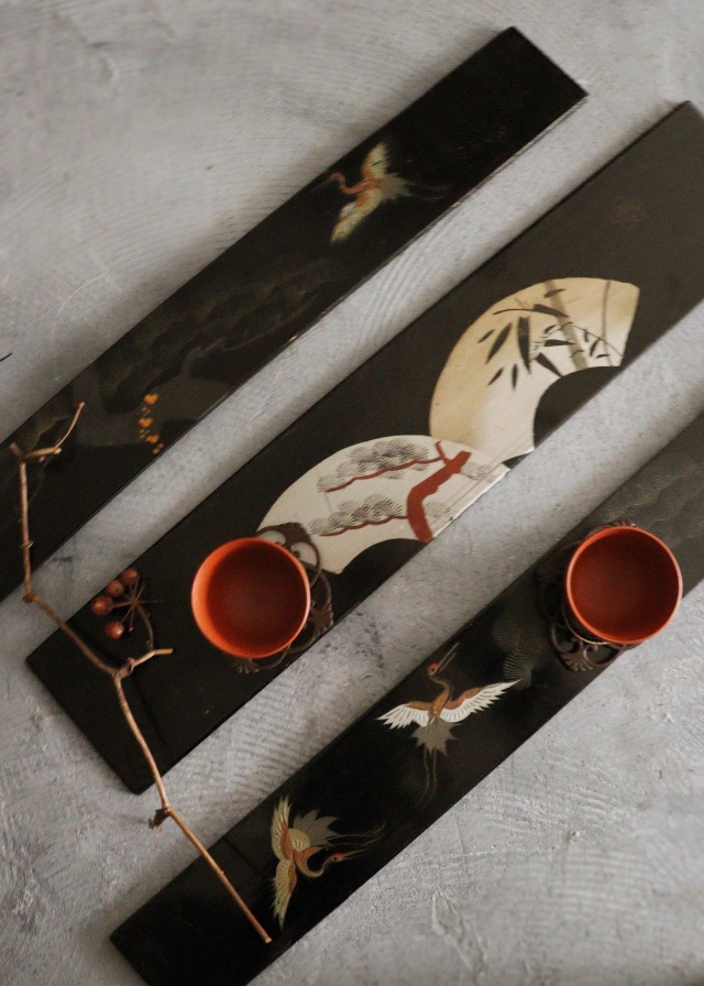 時代蒔絵板 3枚 花台 蒔絵 煎茶盆 茶盆 古材 盆栽台 敷板 Antique