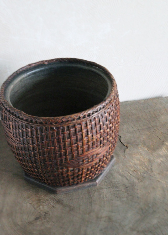 竹籠陶製火鉢 手あぶり 民具 木製火鉢 卓上火鉢 古家具 風炉 民