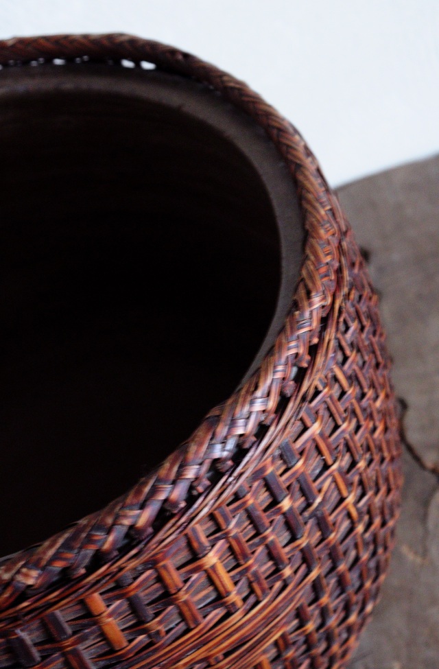 竹籠陶製火鉢 手あぶり 民具 木製火鉢 卓上火鉢 古家具 風炉 民