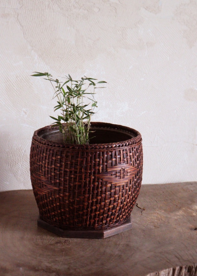 竹籠陶製火鉢 手あぶり 民具 木製火鉢 卓上火鉢 古家具 風炉 民