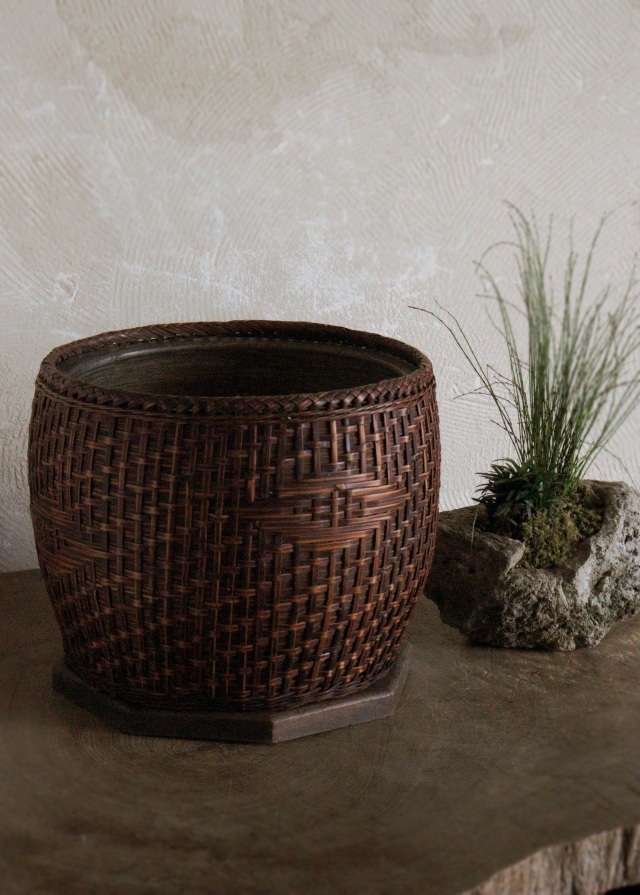 竹籠陶製火鉢 手あぶり 民具 木製火鉢 卓上火鉢 古家具 風炉 民藝 煎茶道具
