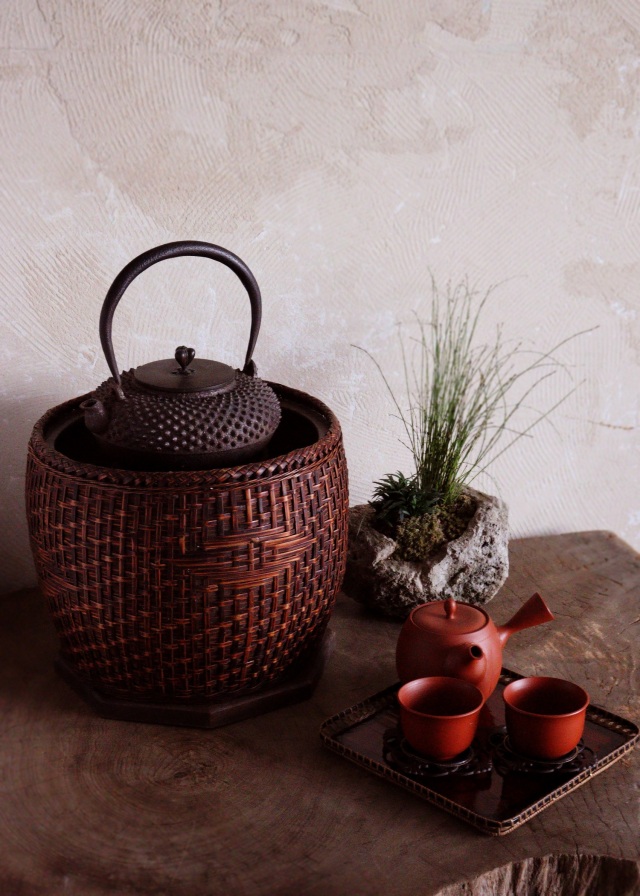 竹籠陶製火鉢 手あぶり 民具 木製火鉢 卓上火鉢 古家具 風炉 民