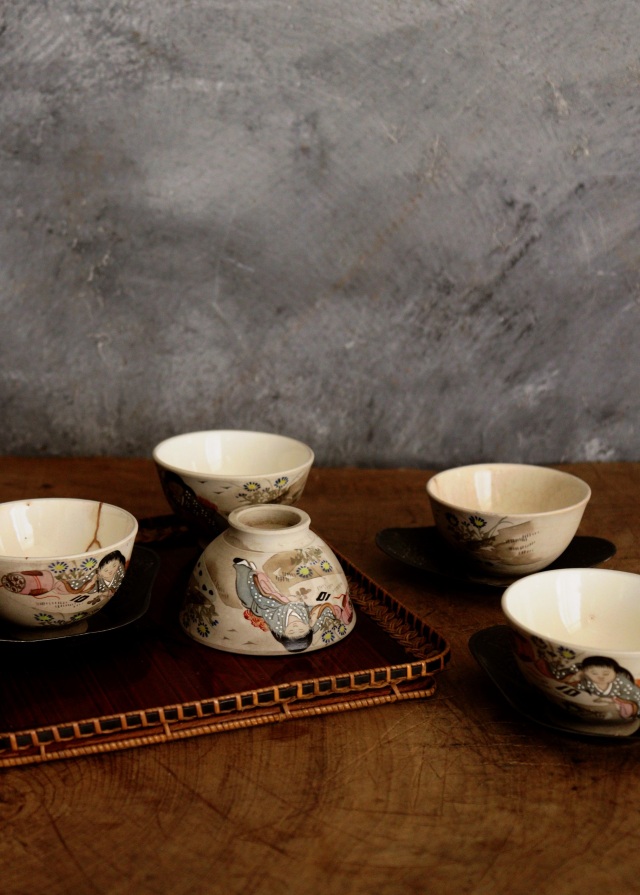 色絵万古焼煎茶茶碗客　　酒器　金継　金直し　茶器　煎茶　中国茶　ぐいのみ　盃　小鉢