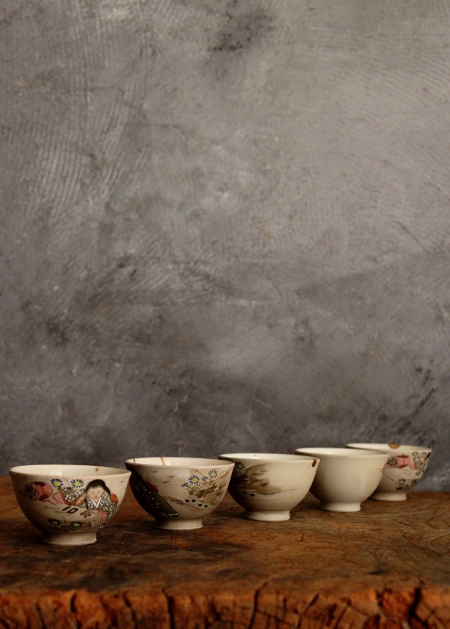 色絵万古焼煎茶茶碗客　　酒器　金継　金直し　茶器　煎茶　中国茶　ぐいのみ　盃　小鉢