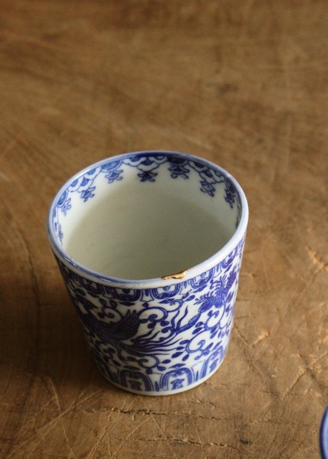 染付印判蕎麦猪口 桐菊唐草鳳凰紋 ソバ猪口 2客 金継Antique Sam's