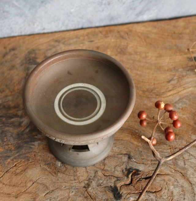 急須台須恵器　高台付皿 小西洋平作　茶器　煎茶道具　茶盤　新羅土器型　
