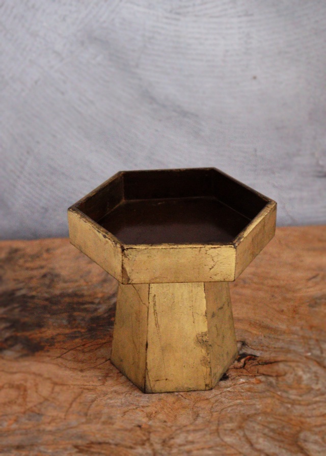 三方　金箔　6角高月　台　漆　お月見　三宝　飾り台13ｃｍ　