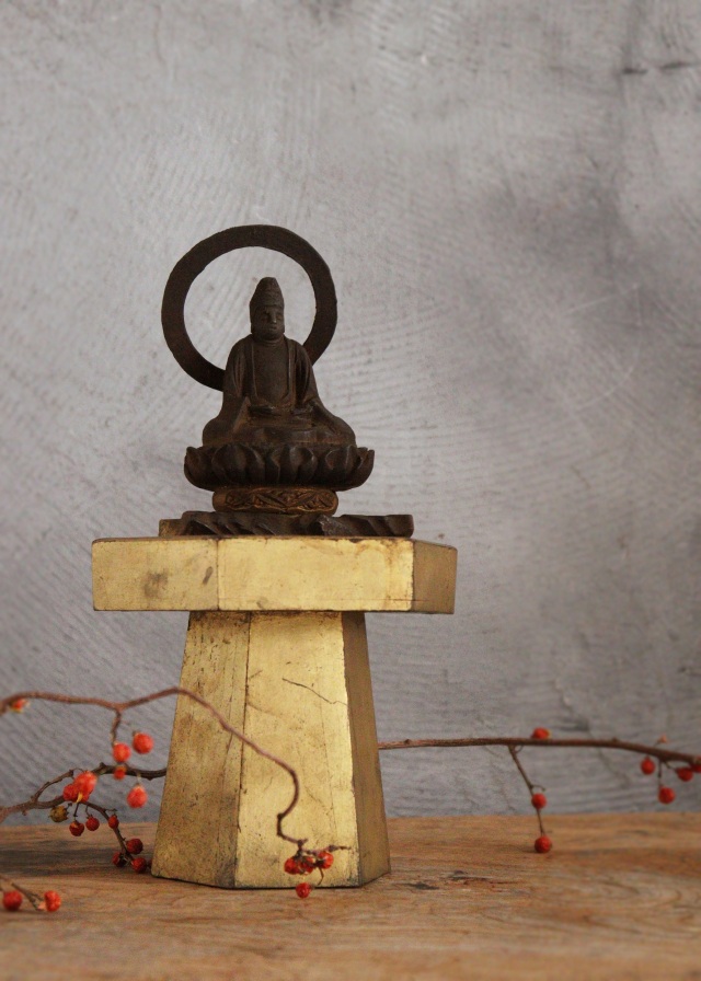 三方　金箔　6角高月　台　漆　お月見　三宝　飾り台13ｃｍ　