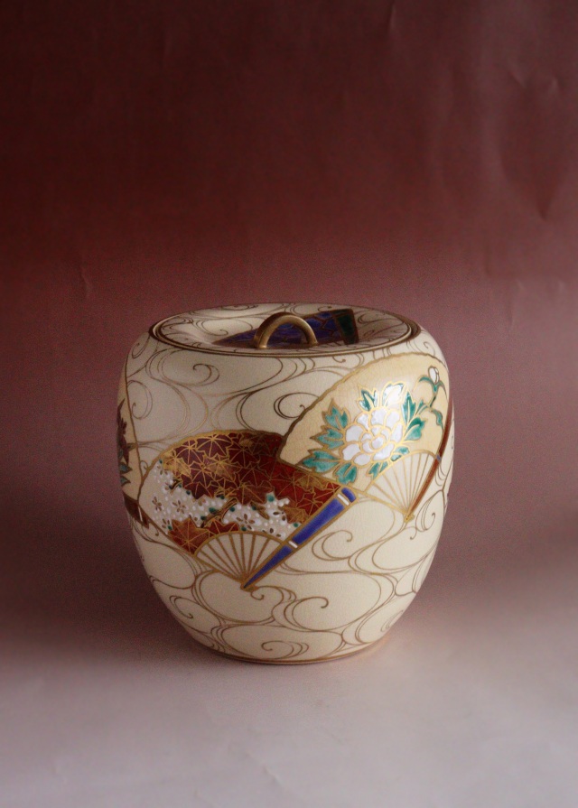 茶道具　清閑寺窯　杉田祥平造　瀧浪茶入　仕覆付　共箱　瀧浪茶入　V　9042 茶道具 清閑寺窯 杉田祥平造 瀧浪茶入 仕覆付 共箱 瀧浪茶入