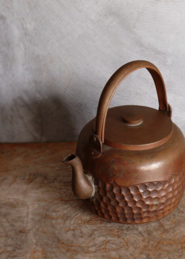 銅製打ち出し薬缶　水注　煎茶道具　茶道具　アウトドア　古道具　湯沸し