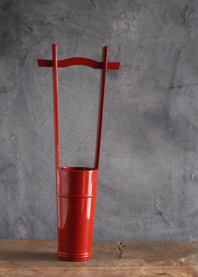 輪島塗 手桶花器　朱塗　漆器　花器　花瓶　