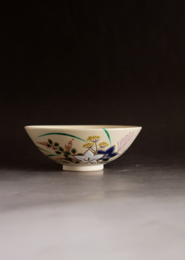 茜窯　岡田華渓作　平茶碗　抹茶碗　茶道具　
