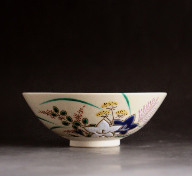 茜窯　岡田華渓作　平茶碗　抹茶碗　茶道具　