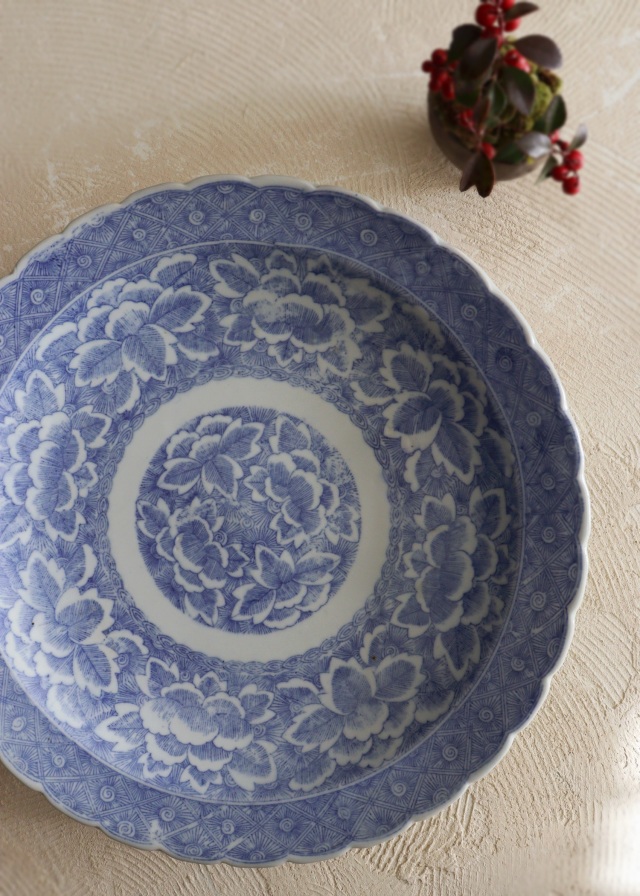 染付大皿 41cm 大皿 オードブル皿 飾り皿 特大 線描