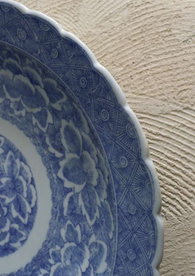 染付大皿 41cm 大皿 オードブル皿 飾り皿 特大 線描