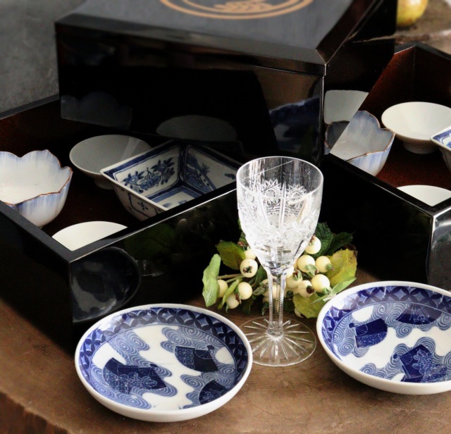 染付印判流水扇面紋小皿5枚組　取り皿　手塩皿　小皿　プレート