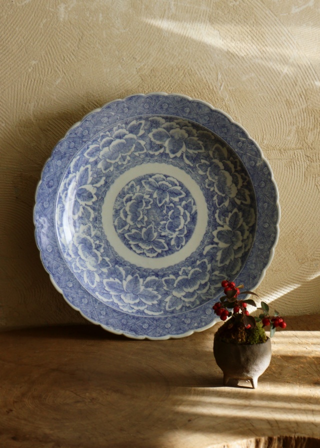 染付大皿 41cm 大皿 オードブル皿 飾り皿 特大 線描