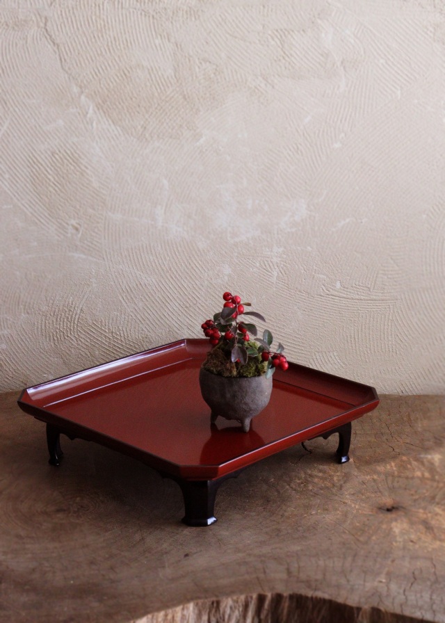 脚付き　漆膳　お膳　お月見　隅切り角膳　1膳